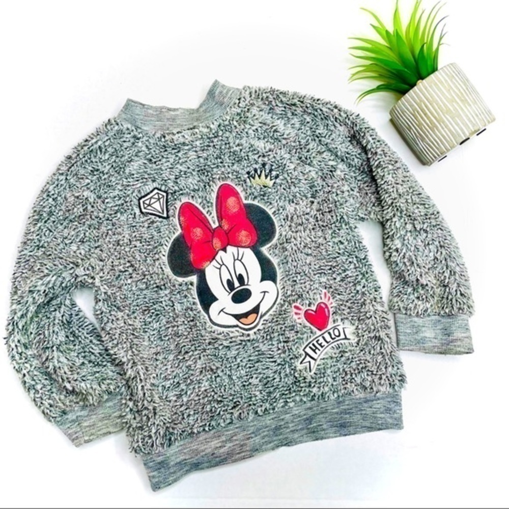 𝅺disney Minnie Mouse Grey Sherpa Fluffy Jacket